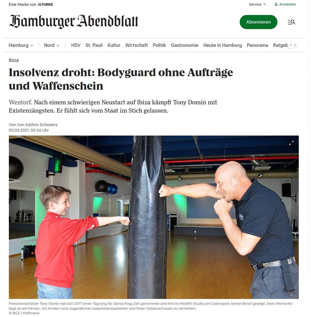 Hamburger Abendblatt – Insolvenz droht: Bodyguard ohne Aufträge und Waffenschein