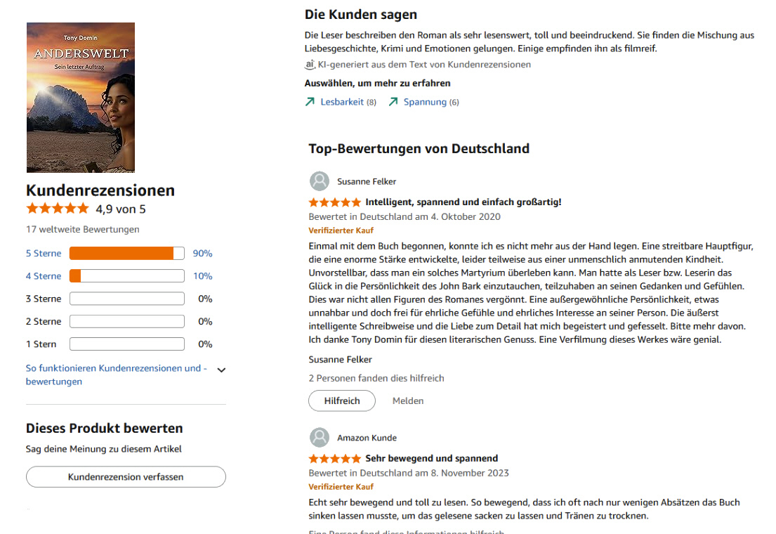 Amazon-Kundenrezensionen zu Anderswelt – Sein letzter Auftrag